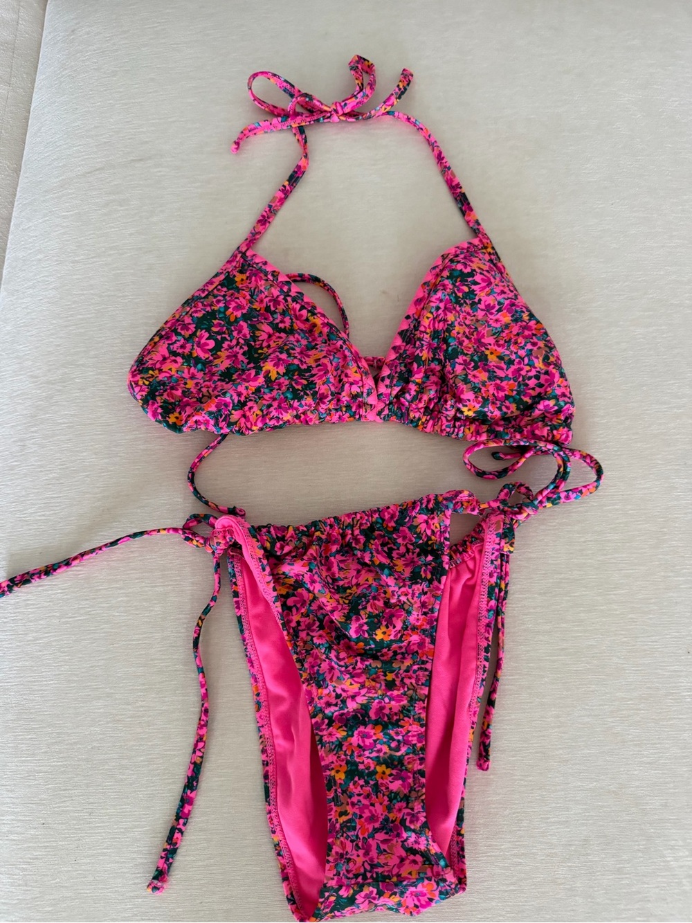 Floral Pink Tie-Side Bikini Swim Set